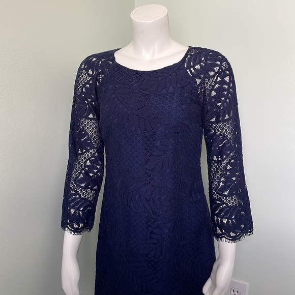 Lilly Pulitzer Rylee Shift Navy Palm Leaf Lace Dress - Picture 3 of 8